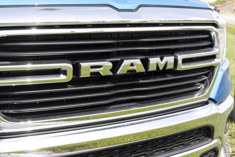 The grill of a RAM truck