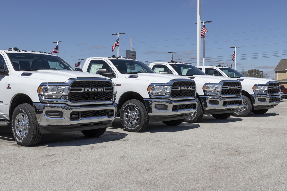 A lineup of RAM Trucks